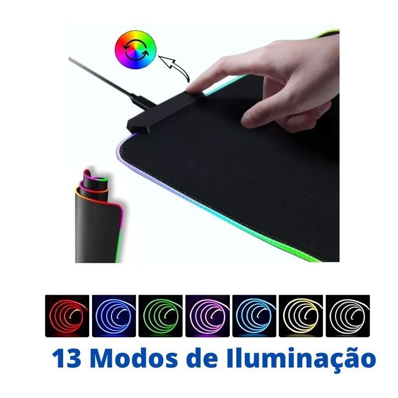 Mouse Pad Gamer RGB 12 Cores 25x35cm